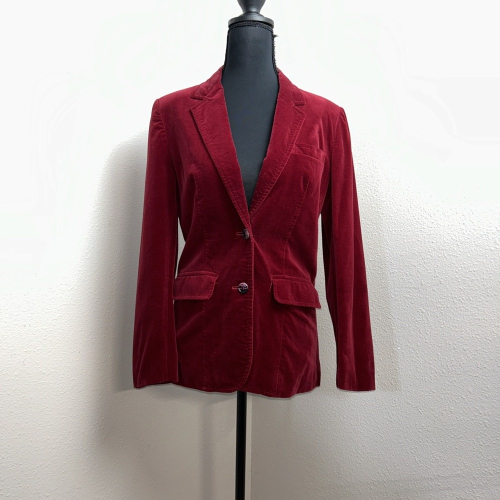 Vintage Montgomery Ward Velvet Blazer Women's 8 Wine Red Cotton Business Holiday